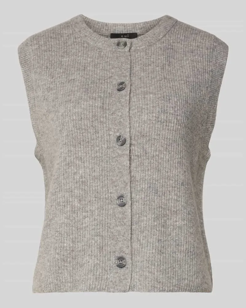 Oui  Strickweste mit Rundhalsausschnitt und Knopfleiste Mittelgrau