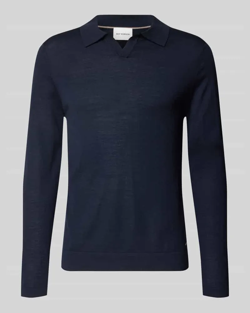 Roy Robson Strickpullover aus Schurwolle mit Polokragen und V-Ausschnitt Marine