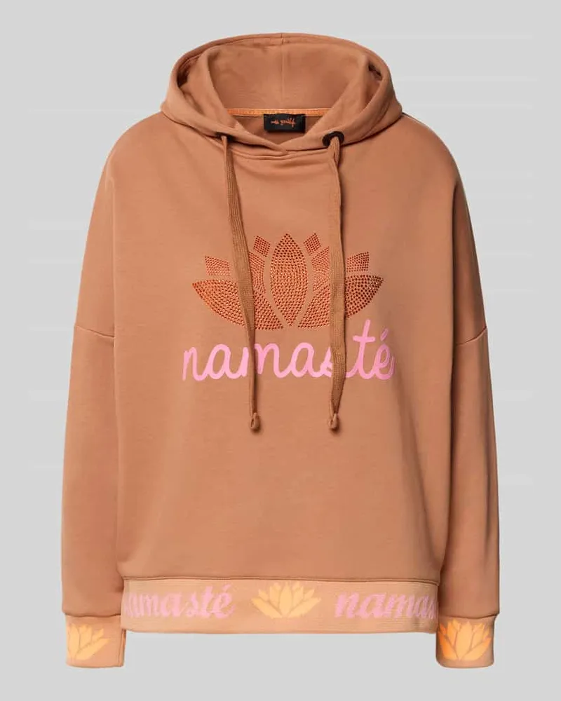 Miss Goodlife Hoodie mit Ziersteinbesatz und überschnittenen Schultern Hellbraun