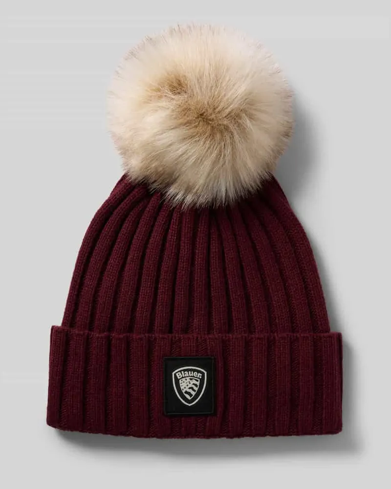 Blauer Strickmütze mit Bommel und Label-Detail Modell 'LIFE Bordeaux
