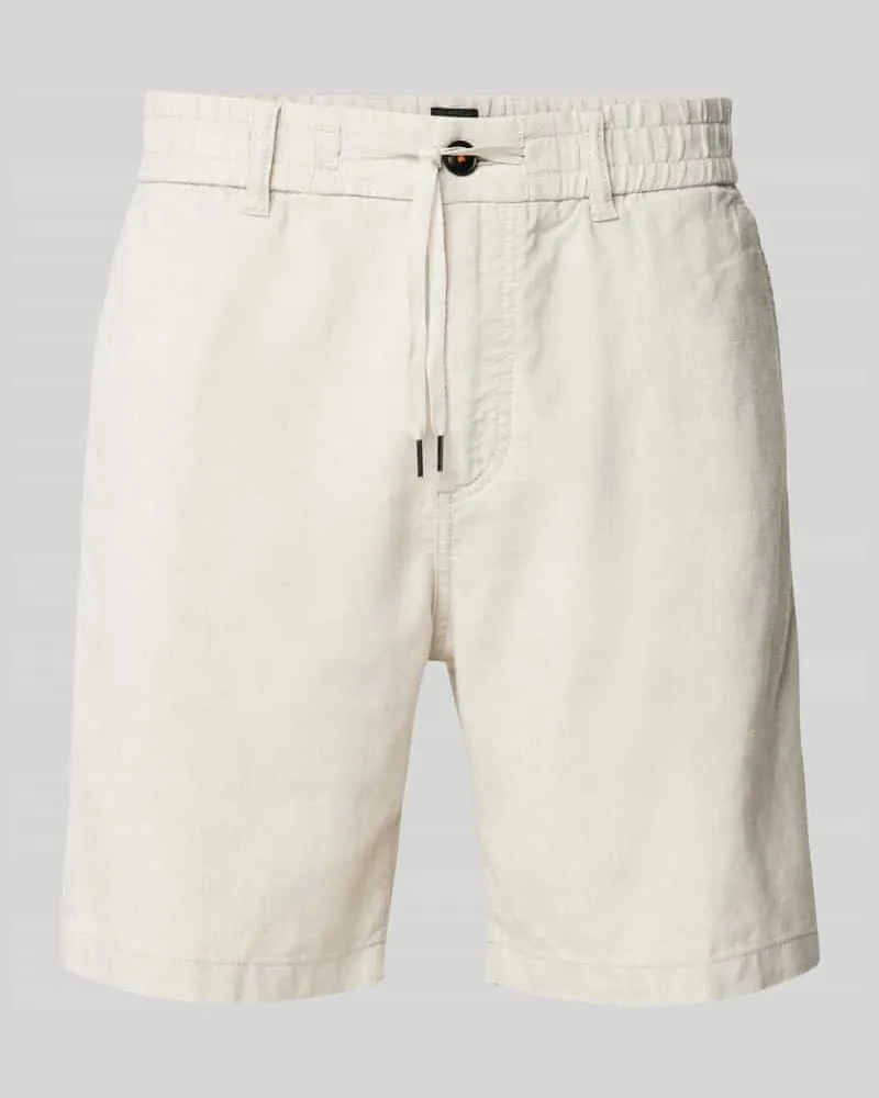 HUGO BOSS Tapered Fit Leinenshorts mit elastischem Bund Sand