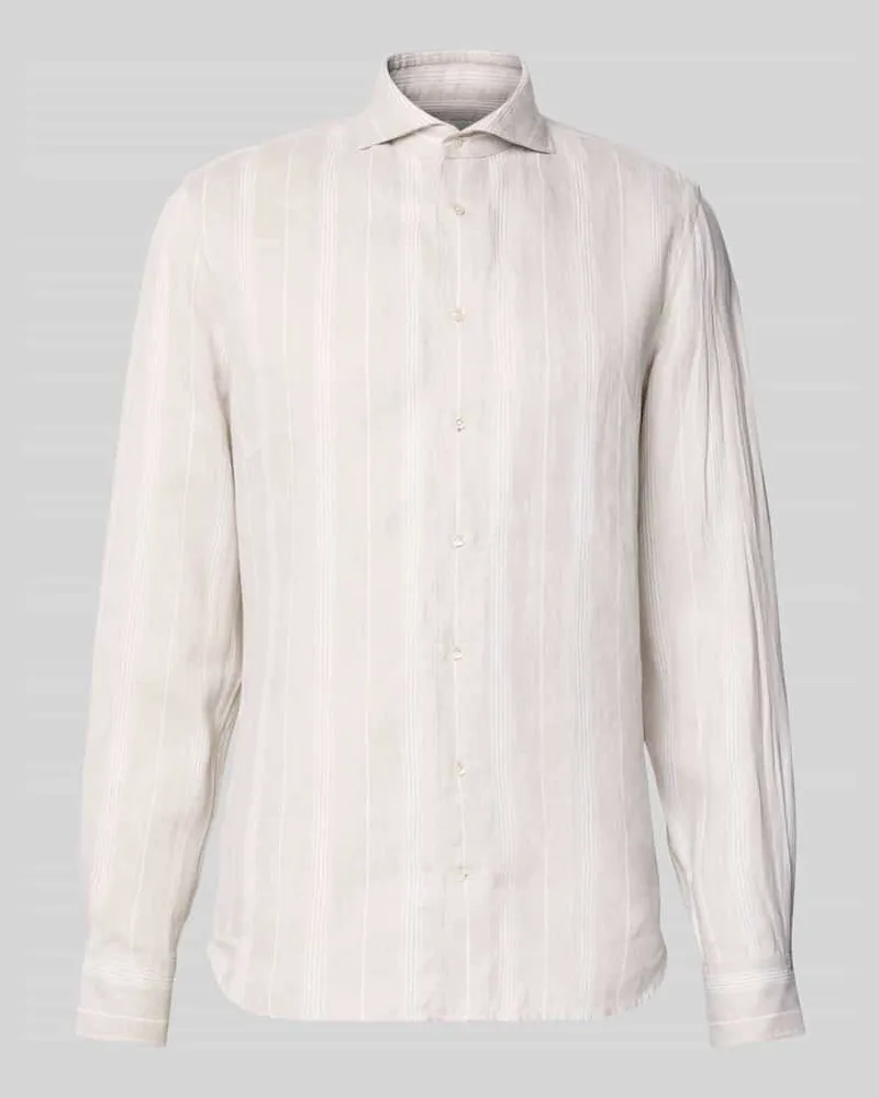 Profuomo Slim Fit Leinenhemd mit Haifischkragen Beige