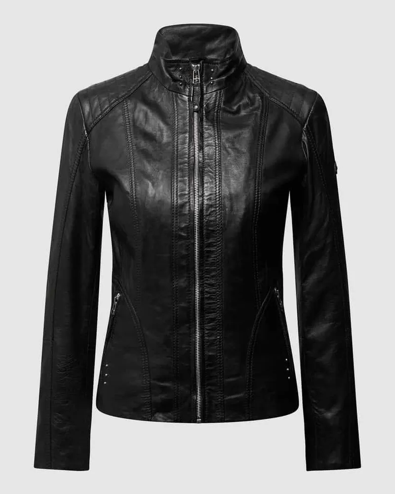 CABRINI Lederjacke mit variablem Stehkragen Black