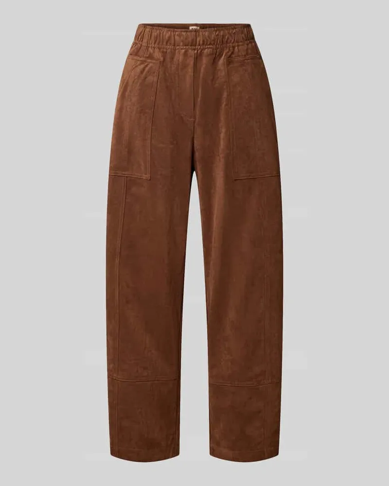 MAC Jeans Loose Fit Kunstlederhose mit elastischem Bund Modell 'Tilda Cognac