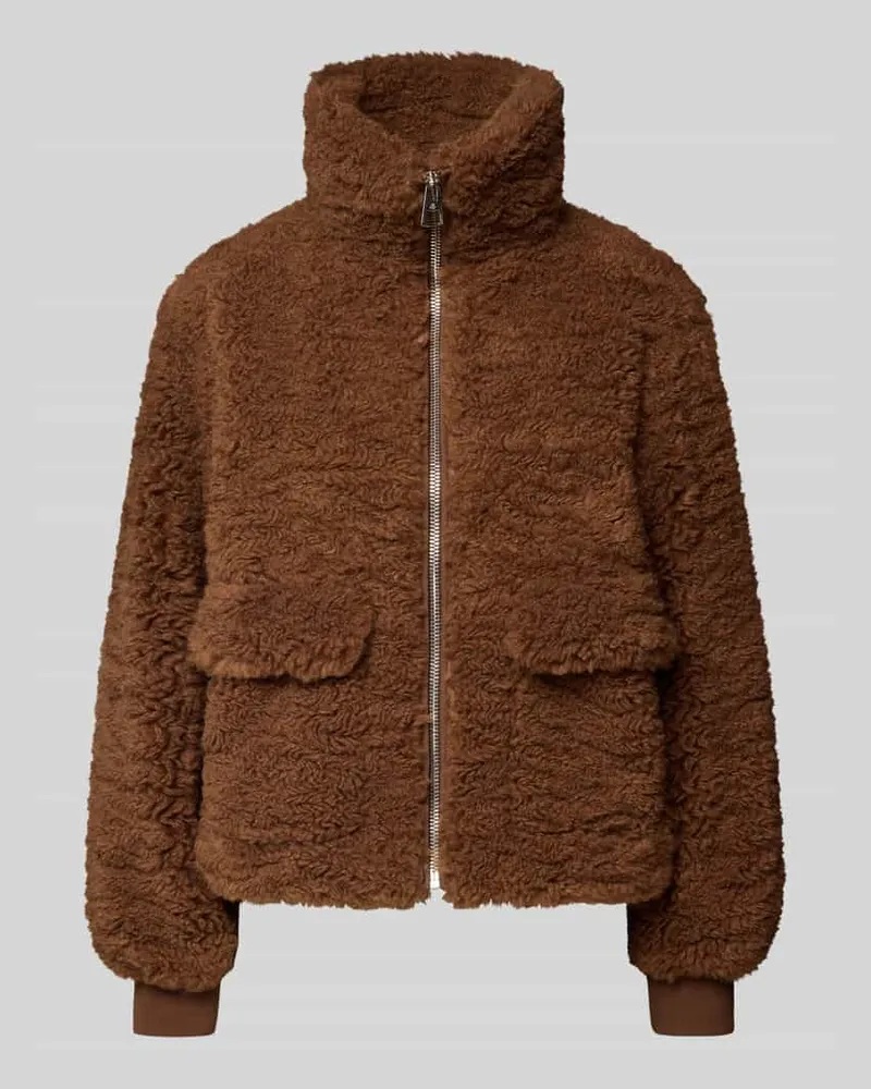 Marc O'Polo Boxy Fit Teddy-Jacke mit Pattentaschen Mittelbraun