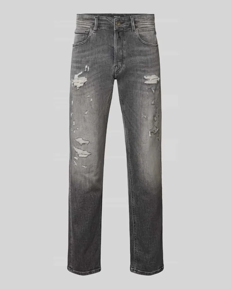 Replay Straight Fit Jeans im Used-Look Modell 'Grover Mittelgrau