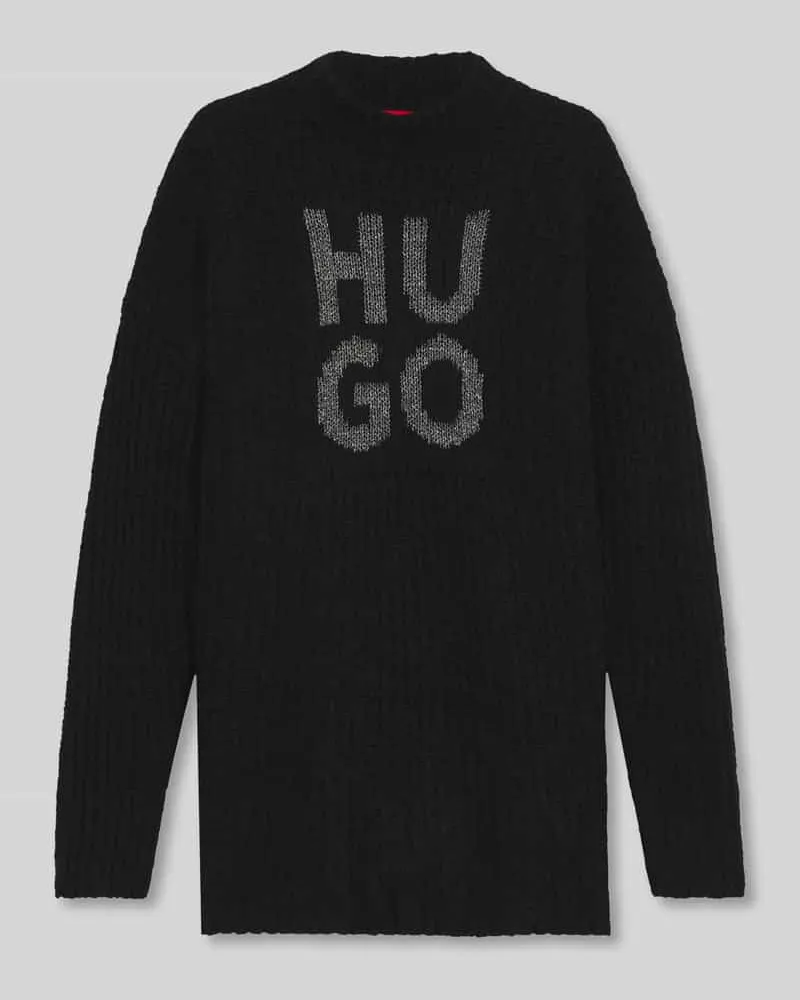 HUGO BOSS Oversized Strickpullover aus Woll-Mix Modell 'SLOGUIS Black