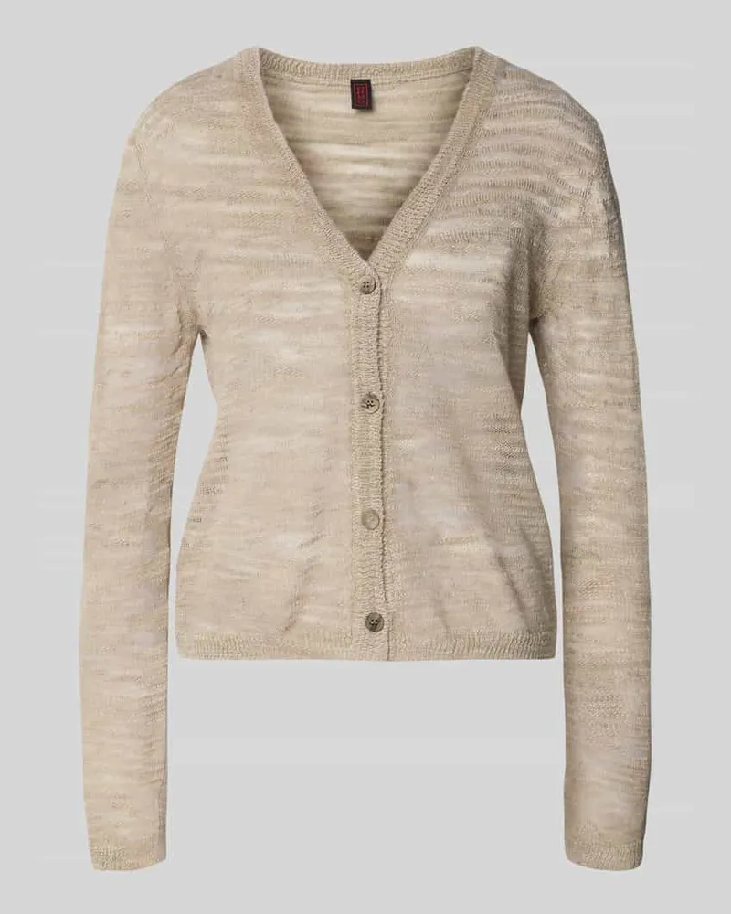 Stefanel Regular Fit Strickjacke aus Leinen-Mix Modell 'LINO Beige