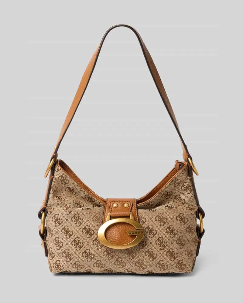 Guess Shoulder Bag mit Allover-Logo-Stitching Modell 'Camden Cognac