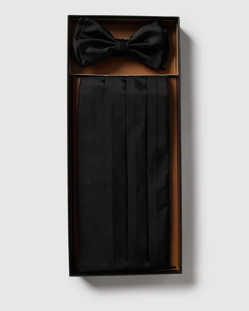 HUGO BOSS Fliege aus reiner Seide im Set mit Kummerbund Black