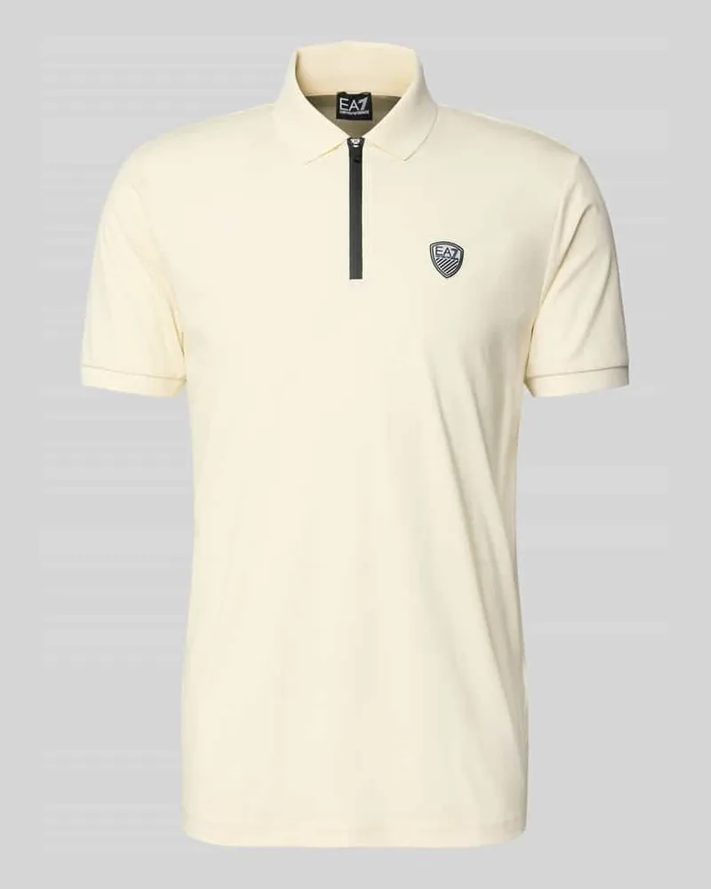 EA7 Regular Fit Poloshirt mit Reißverschluss und Label-Patch Offwhite