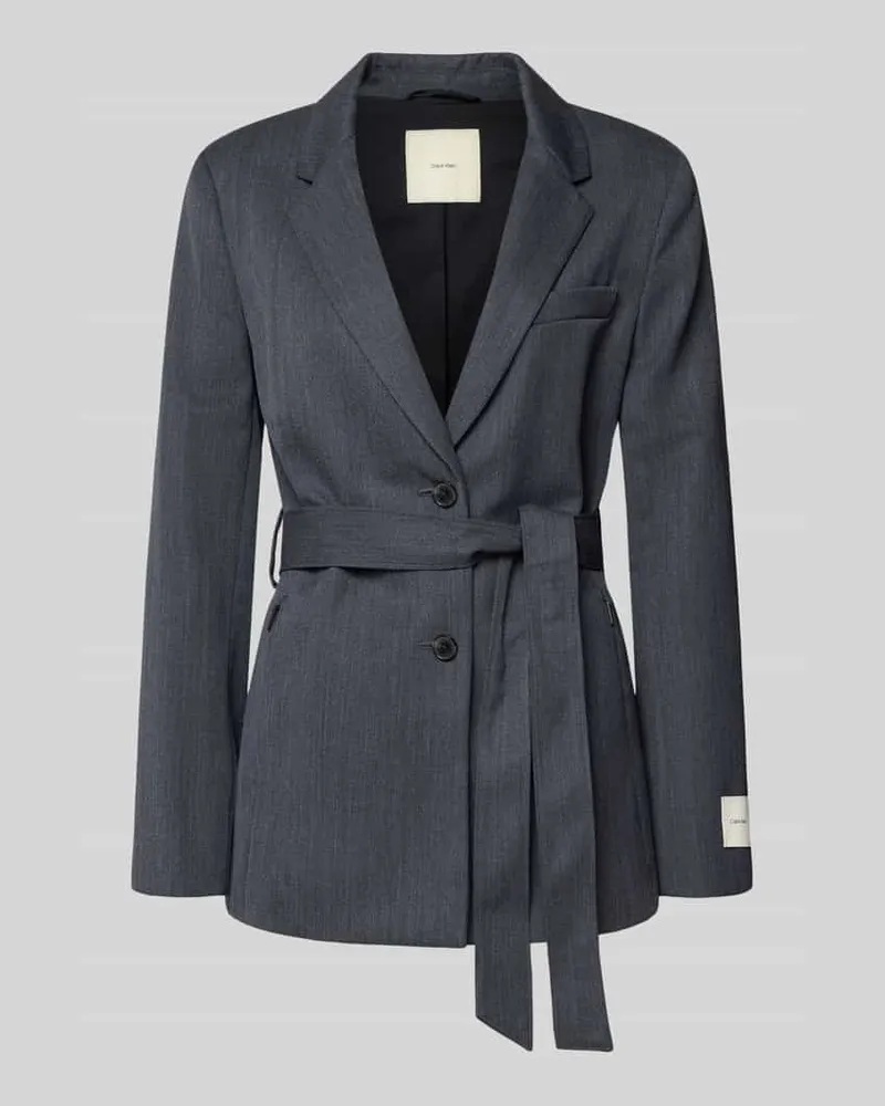 Calvin Klein Regular Fit Longblazer aus Wolle mit Bindegürtel Graphit
