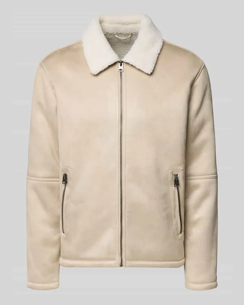 Only & Sons Regular Fit Bomberjacke mit Kunstfellkragen Modell 'ROYCE Beige