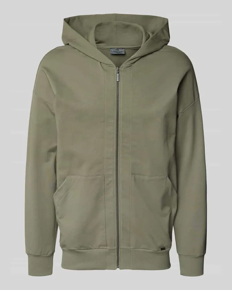 Hanro Sweatjacke mit Label-Applikation Khaki