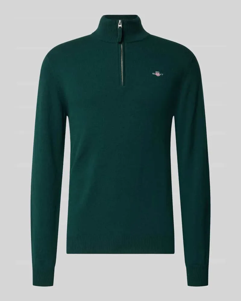 Gant Regular Fit Pullover mit Strick-Optik aus reiner Wolle Dunkelgruen