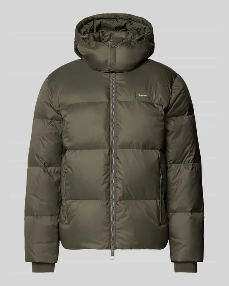 Calvin Klein Regular Fit Daunenjacke mit abnehmbarer Kapuze Oliv