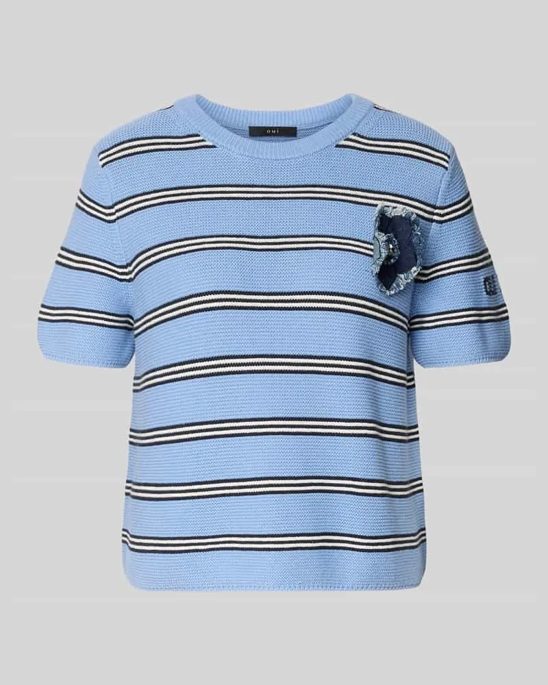 Oui  Strickshirt mit floraler Applikation Dunkelblau