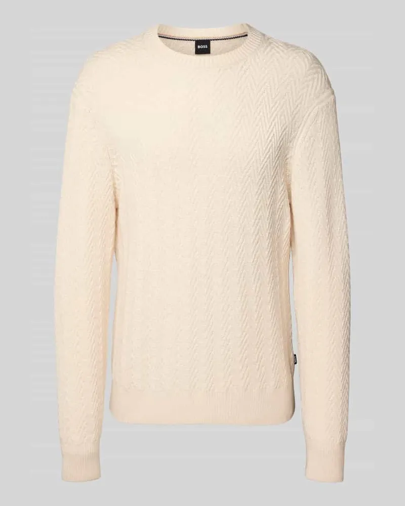 HUGO BOSS Regular Fit Strickpullover aus reiner Schurwolle Modell 'HITALO Offwhite