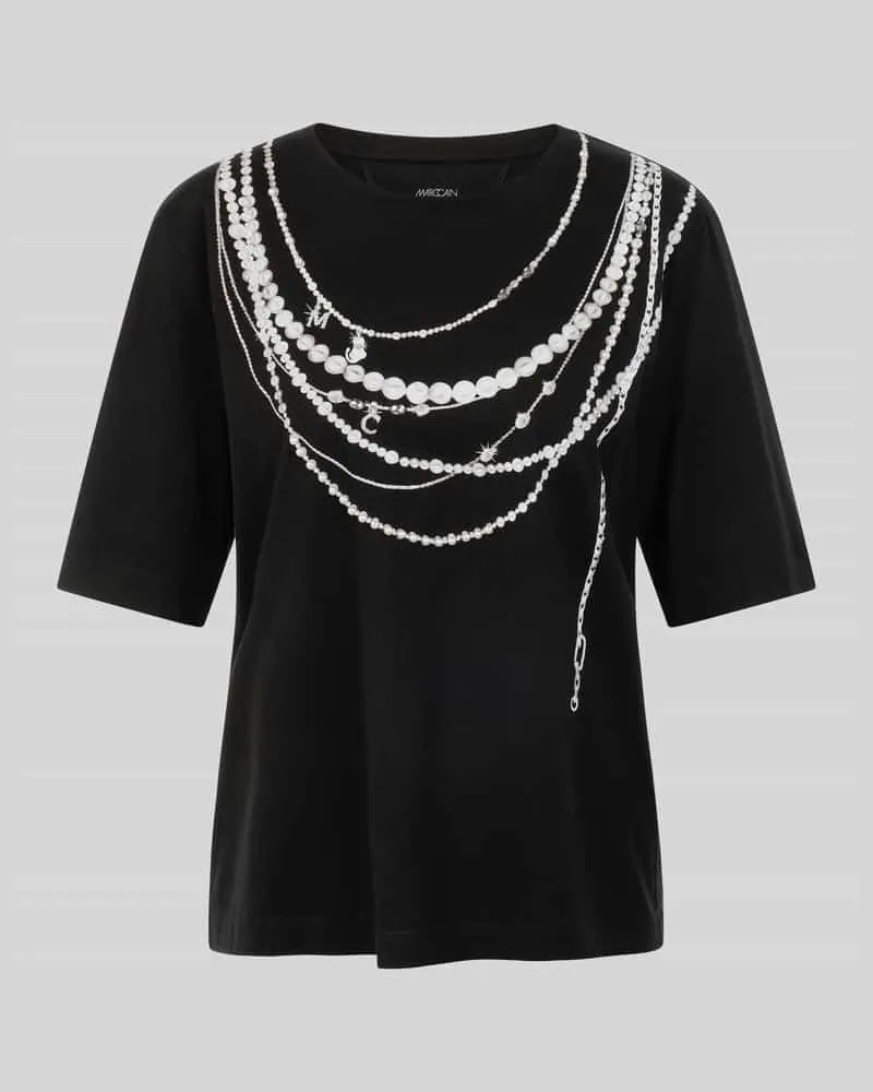 Marc Cain T-Shirt mit Perlketten-Motiv-Print Black
