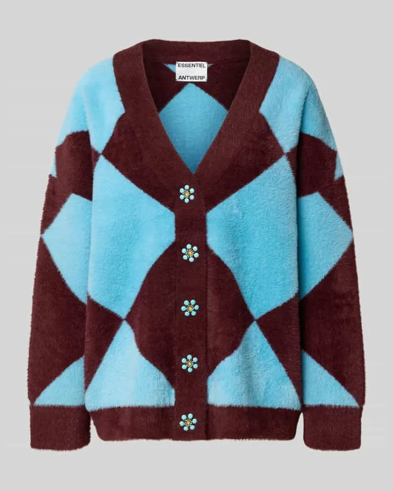 Essentiel Oversized Strickjacke mit blumenförmigen Knöpfen Modell 'IWHO Hellblau
