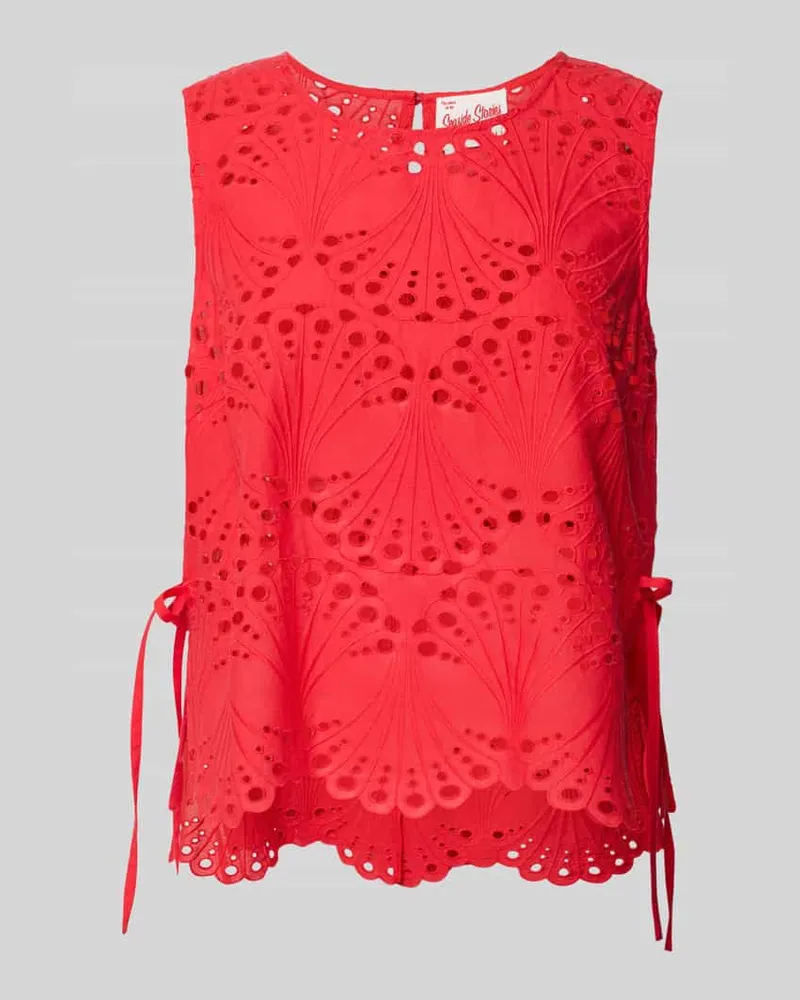 Oui  Regular Fit Blusentop mit Lochstickerei Rot