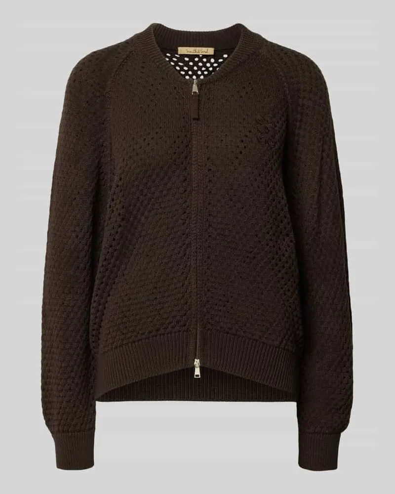 Smith & Soul Oversized Strickjacke mit Lochmuster Modell 'Bomber Dunkelbraun