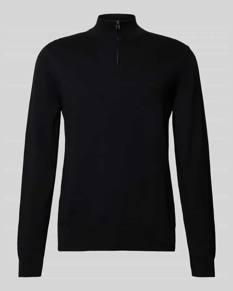 HUGO BOSS Strickpullover mit kurzem Reißverschluss Modell 'Padro Black