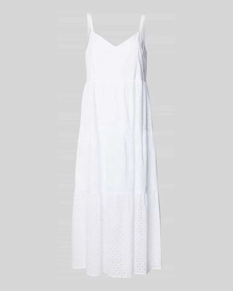 Marc Cain Midikleid mit Lochspitze und V-Ausschnitt Weiss