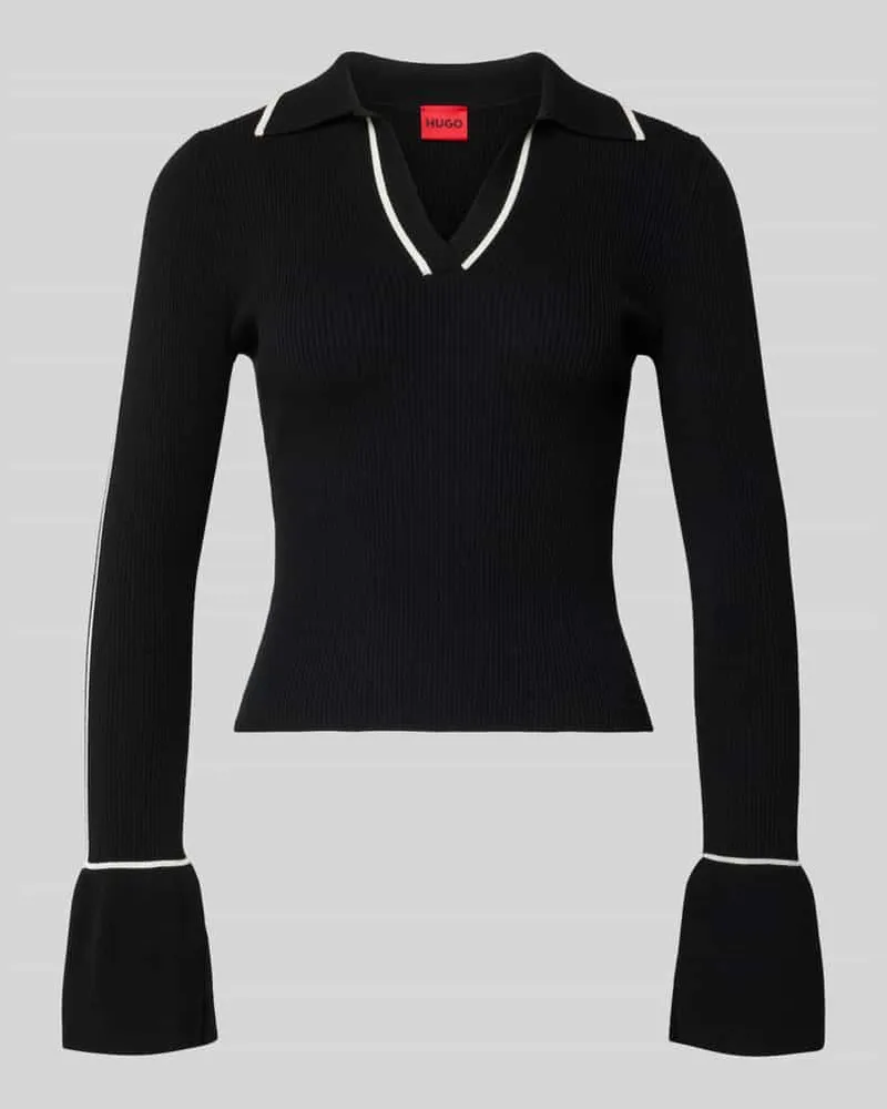 HUGO BOSS Slim Fit Strickshirt aus Viskose-Mix Modell 'SAMUR Black