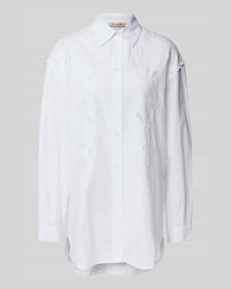 Stella Nova Regular Fit Bluse mit Lochstickerei Weiss
