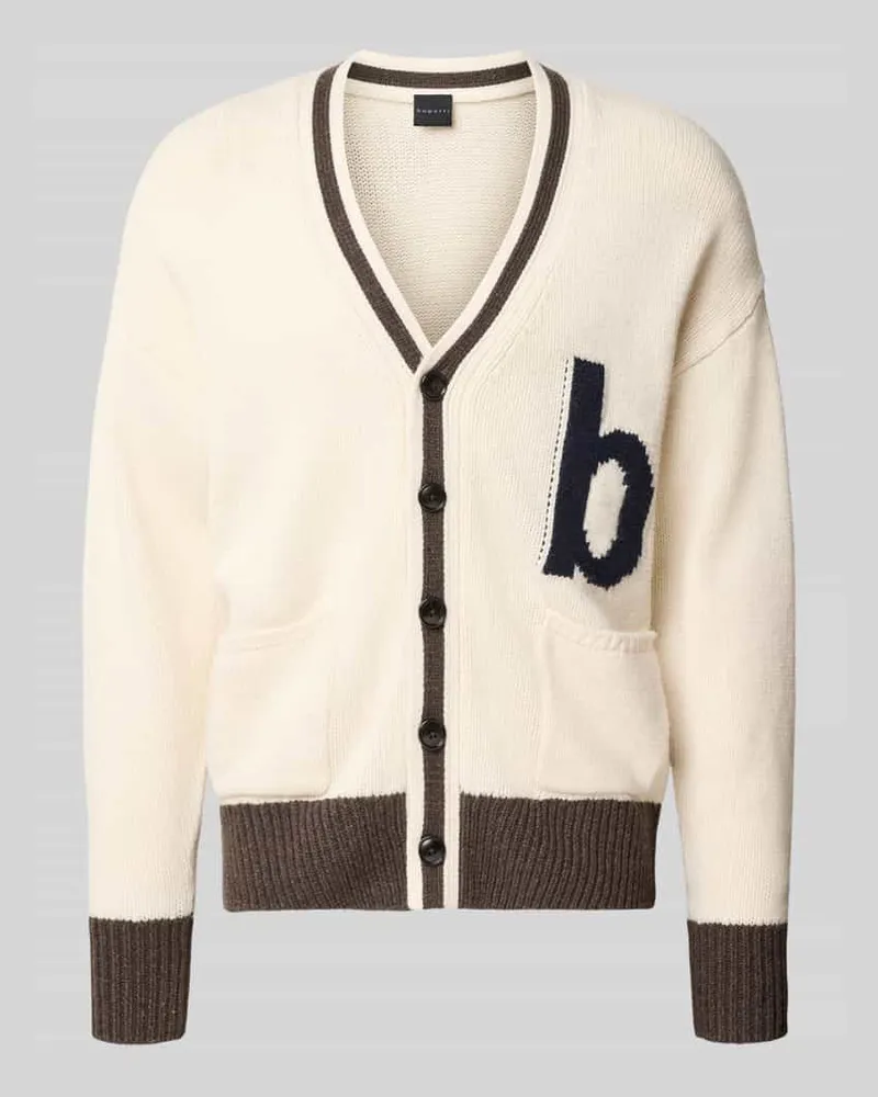 Bugatti Strickjacke aus Woll-Mix mit V-Ausschnitt Ecru