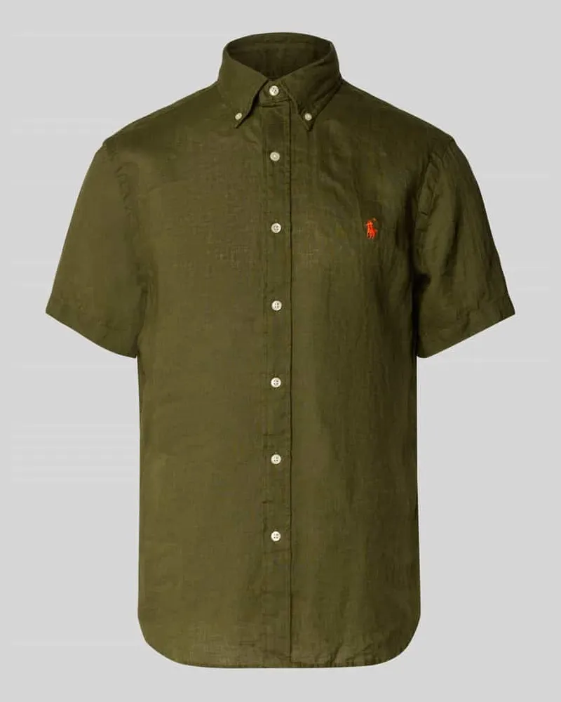 Ralph Lauren Custom Fit Leinenhemd mit Button-Down-Kragen Oliv
