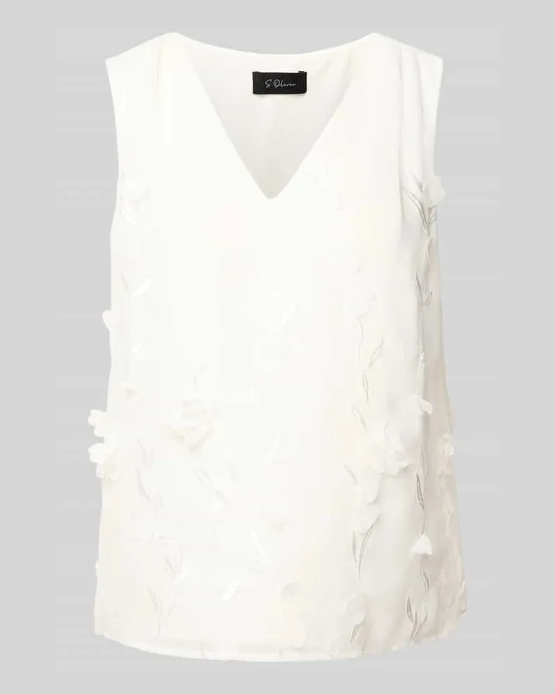 S.Oliver Regular Fit Blusentop mit floralen Applikationen Offwhite