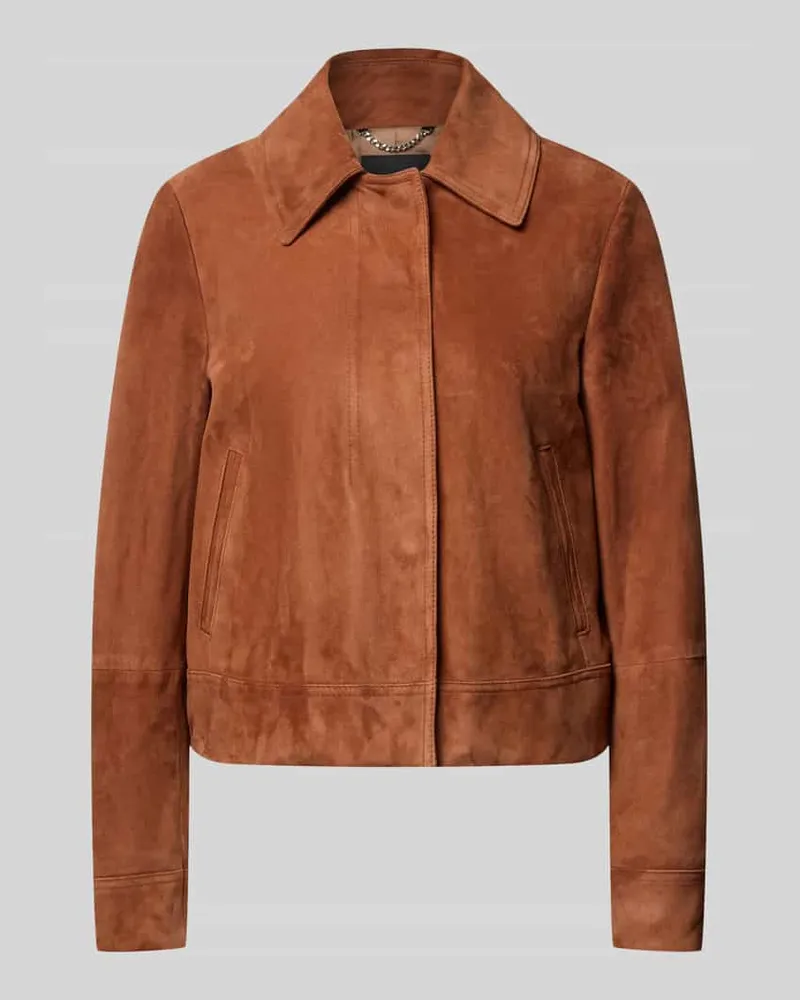 HUGO BOSS Regular Fit Lederjacke aus echtem Ziegenleder Modell 'SAMARO Cognac