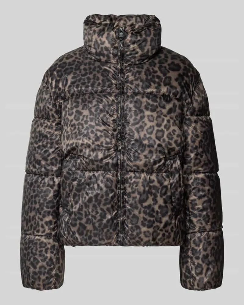 JAKE*S Steppjacke im Animal-Look mit Stehkragen Dunkelbraun