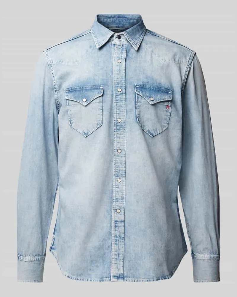 Replay Regular Fit Jeanshemd mit aufgesetzten Brustpattentaschen Jeansblau