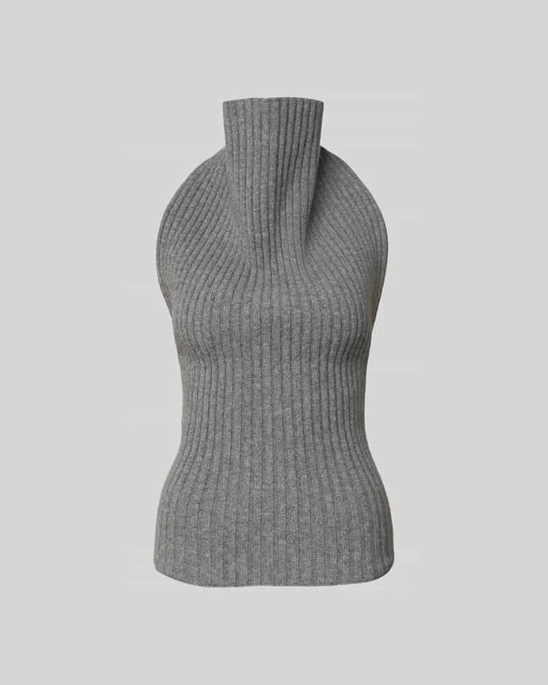 Victoria Beckham Top aus Woll-Mix in Ripp-Optik Hellgrau