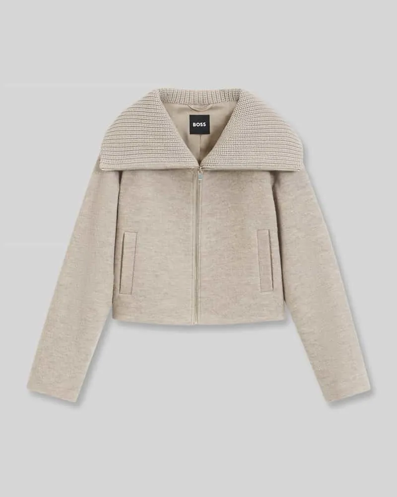 HUGO BOSS Loose Fit Hemdjacke aus reiner Schurwolle Modell 'Jolenya Sand