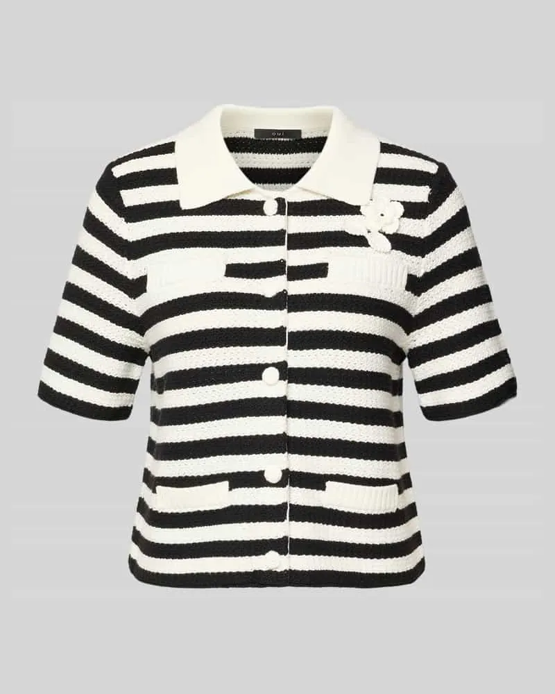 Oui  Strickjacke mit floraler Applikation und 1/2-Arm Black