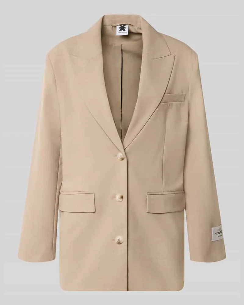 Karo Kauer Oversized Longblazer mit Label-Patch Rücken Beige