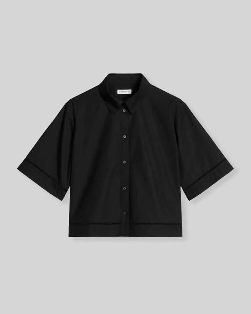 Marc O'Polo Regular Fit Kurzarmbluse aus reiner Baumwolle mit Lochstickerei Black