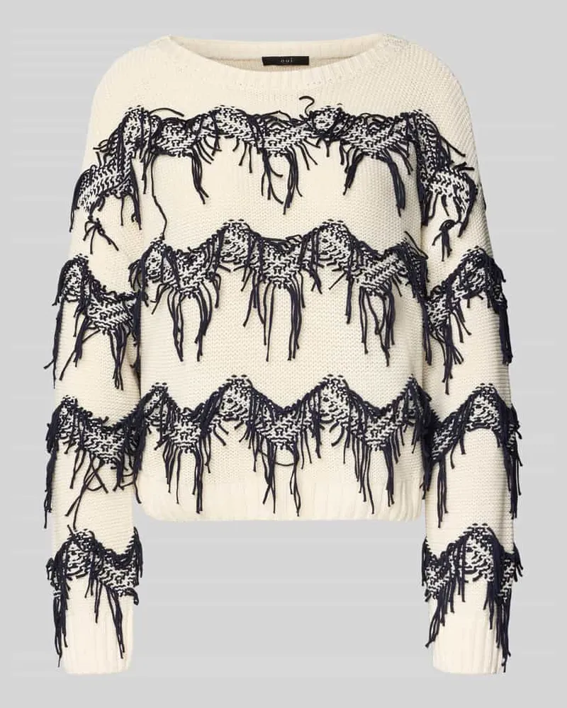Oui  Strickpullover mit Applikationen Offwhite