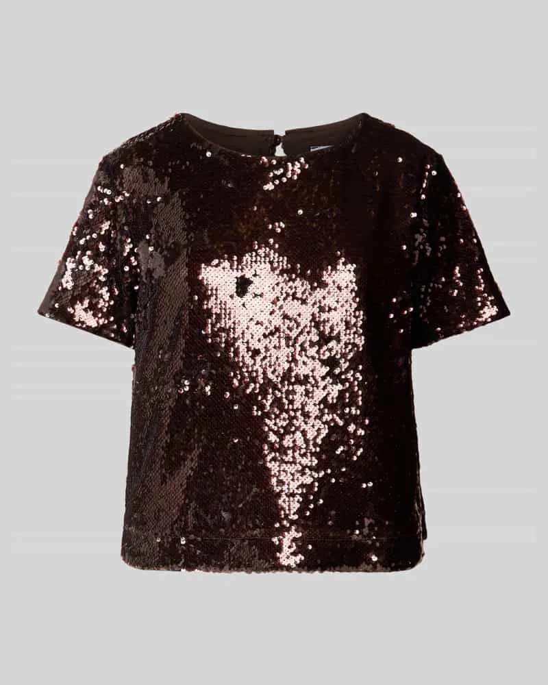 More & More T-Shirt mit Pailletten Dunkelbraun