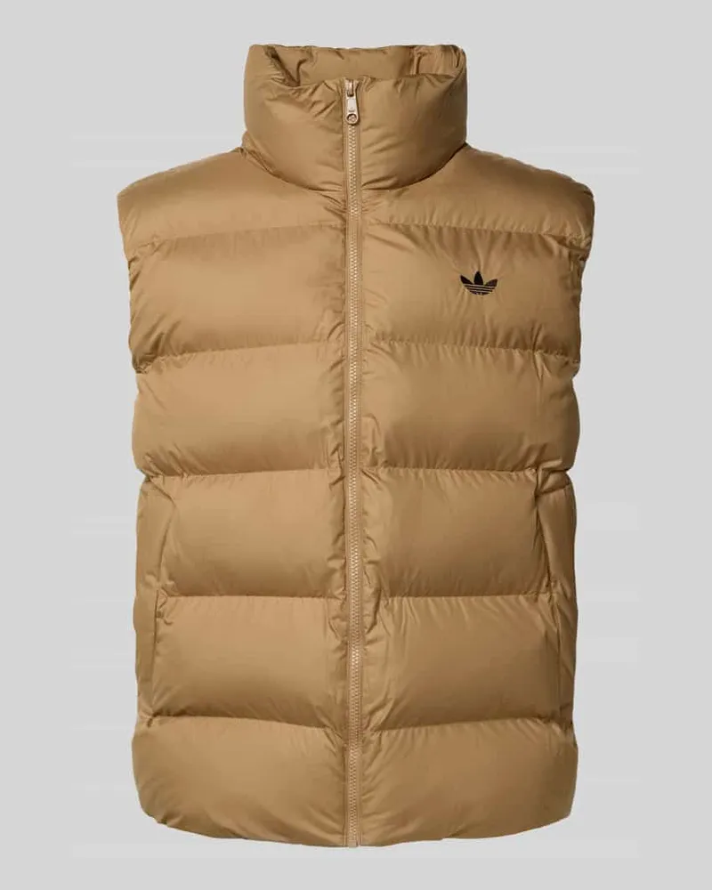adidas Steppweste mit Logo-Print und Stehkragen Mittelbraun
