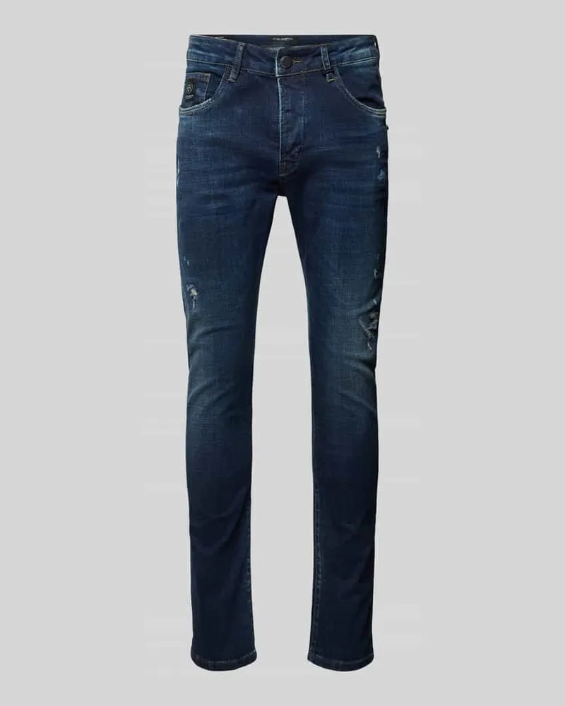 Elias Rumelis Tapered Fit Jeans im Destroyed-Look Modell 'Noel Dunkelblau