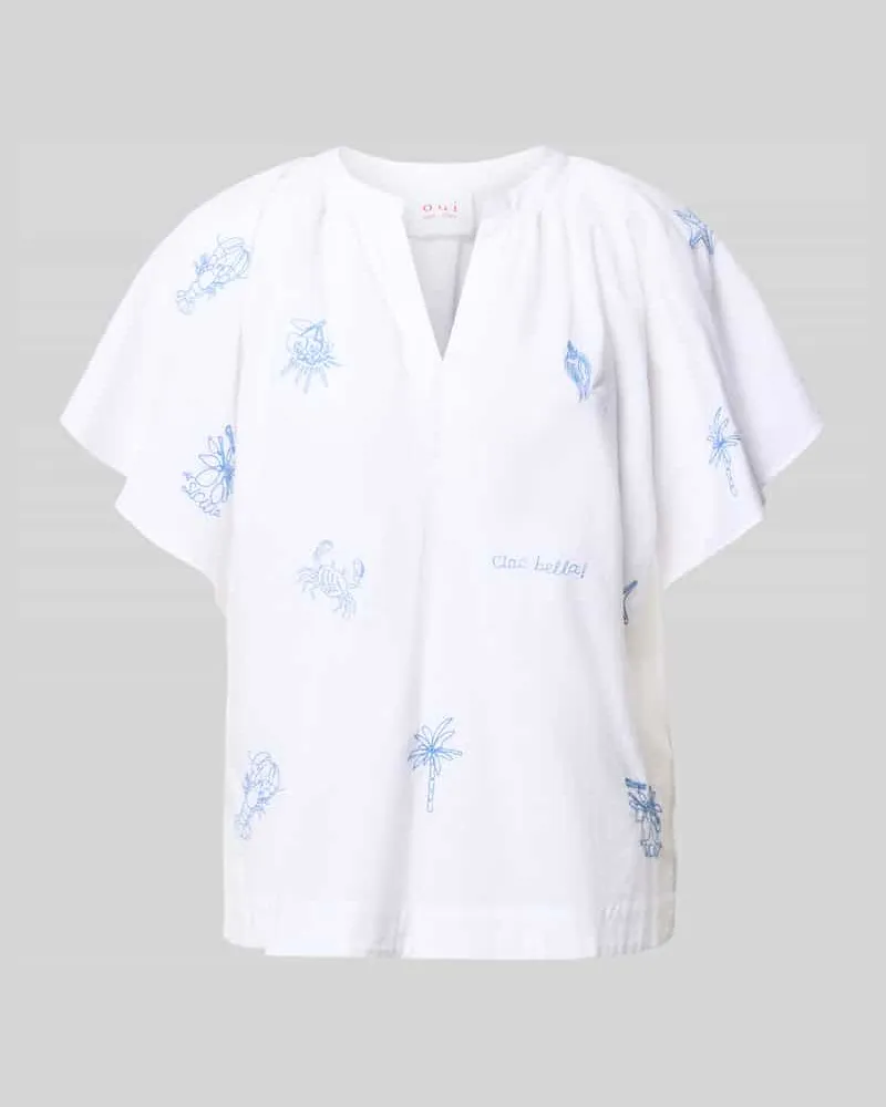 Oui  Relaxed Fit Tunikabluse mit Stitchings Weiss