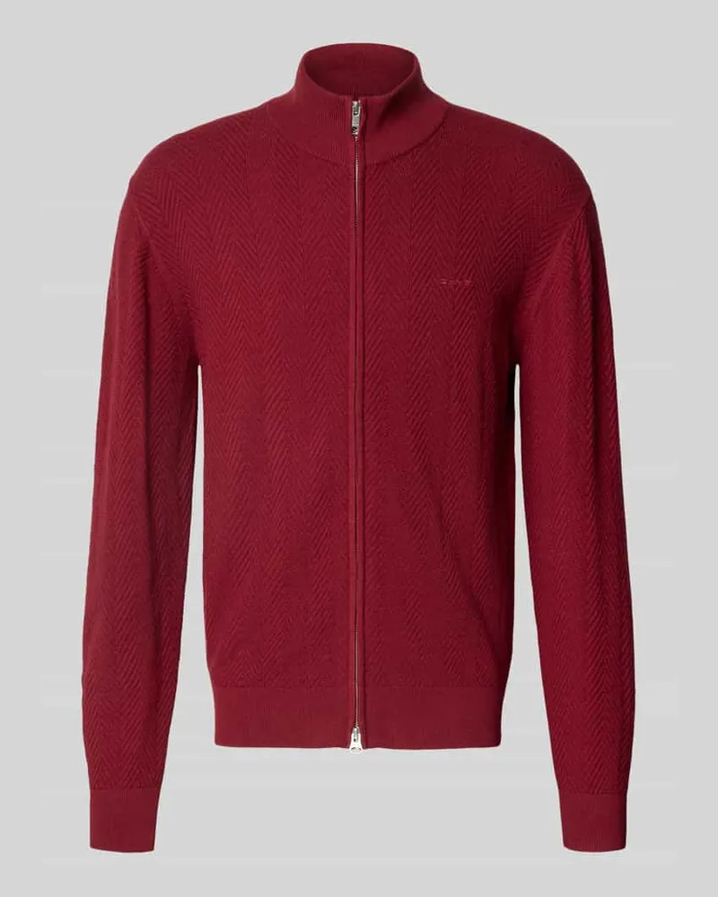 Gant Regular Fit Strickjacke aus Baumwoll-Woll-Mix Modell 'HERRINGBONE TEXTURE ZIP Bordeaux