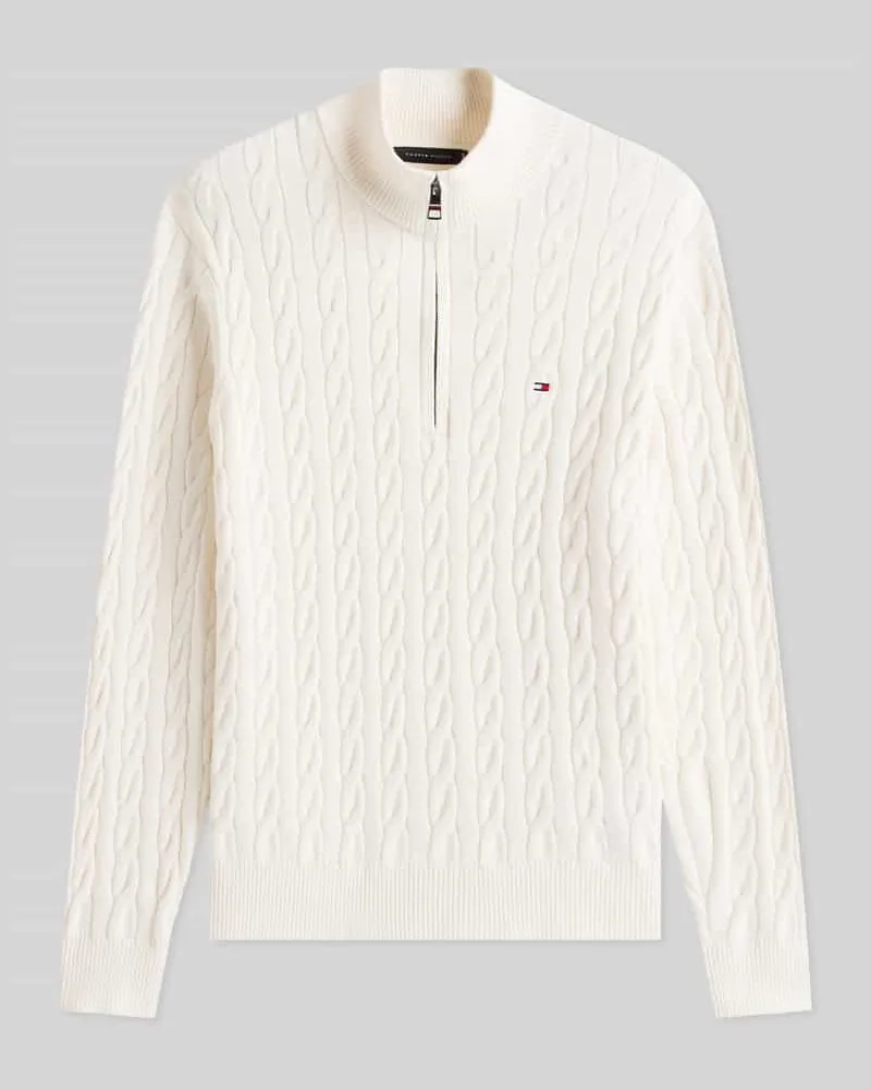 Tommy Hilfiger Regular Fit Troyer aus reiner Baumwolle mit Logo-Stitching Ecru