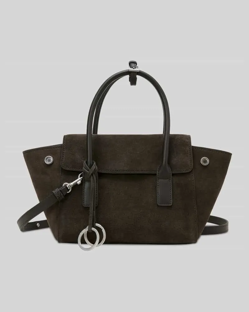 Marc O'Polo Shopper aus Rindsvelours mit Karabinerverschluss Dunkelbraun