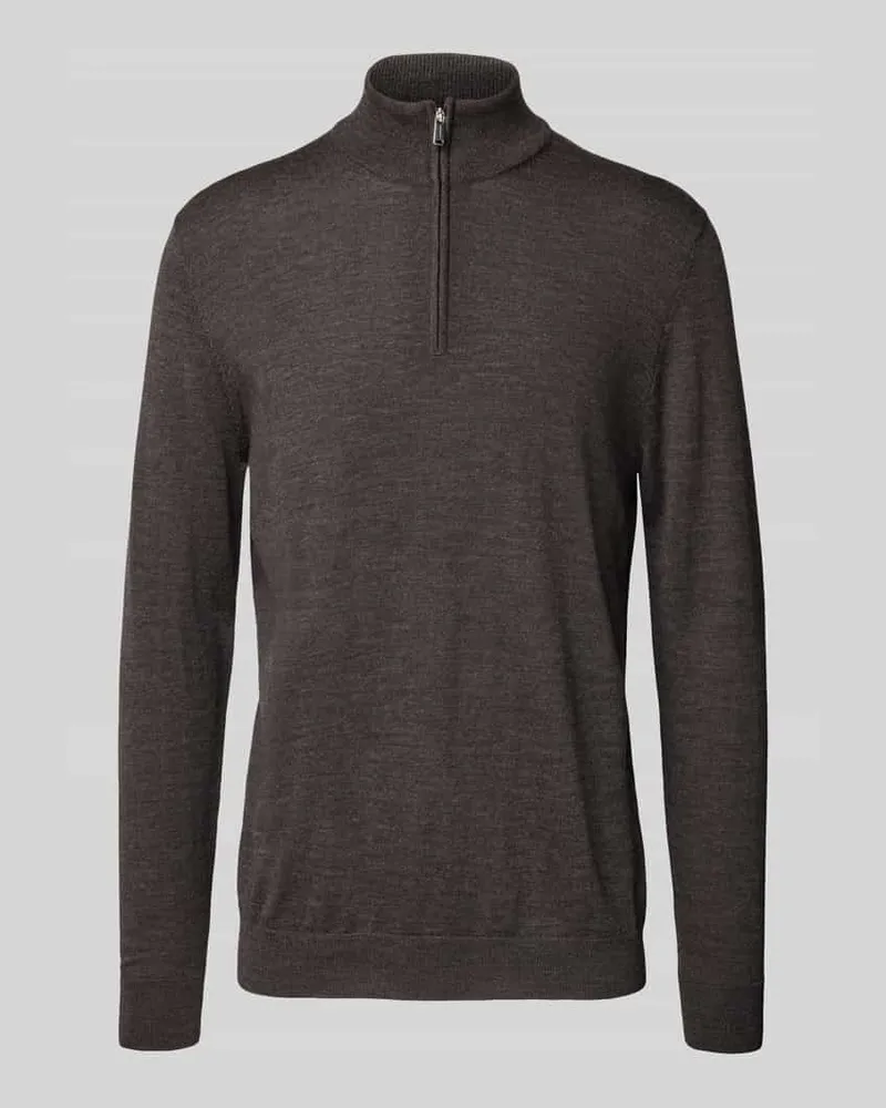 Profuomo Wollpullover mit Troyer-Kragen Dunkelbraun